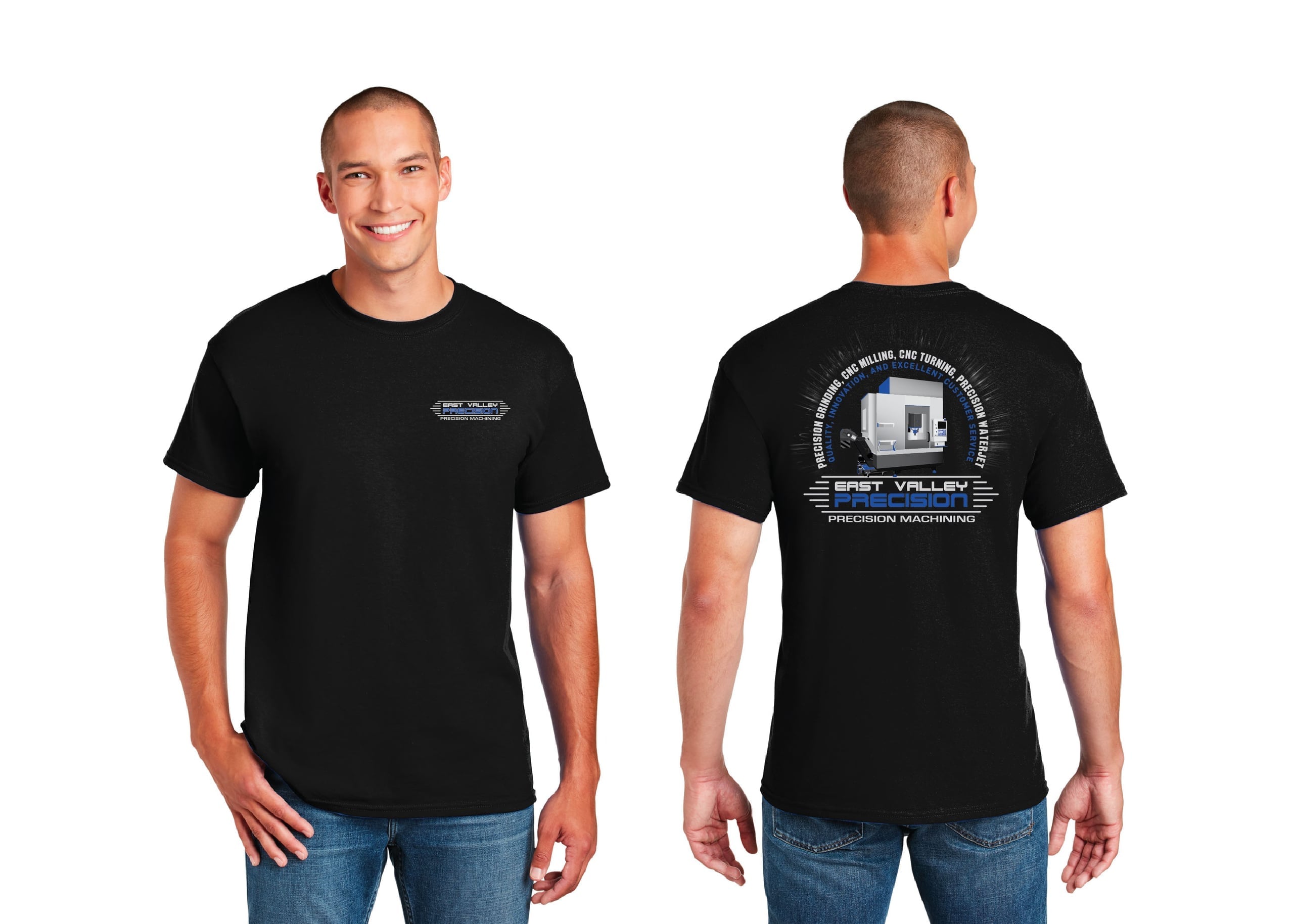 This image showcases a dark t-shirt design that features a person wearing a blue baseball cap. The person is standing against a white background, holding the t-shirt in front of them. The t-shirt itself displays a graphic and text. The graphic on the t-shirt appears to be a stylized representation of a person's face or head, which is colored in shades of blue and black, with the word 'FUTURITY' written in white text underneath it. The branding elements include a black background with a stylized white lightning bolt motif that encircles the top edge of the t-shirt. The overall design seems to be promoting an event or product related to futurism.